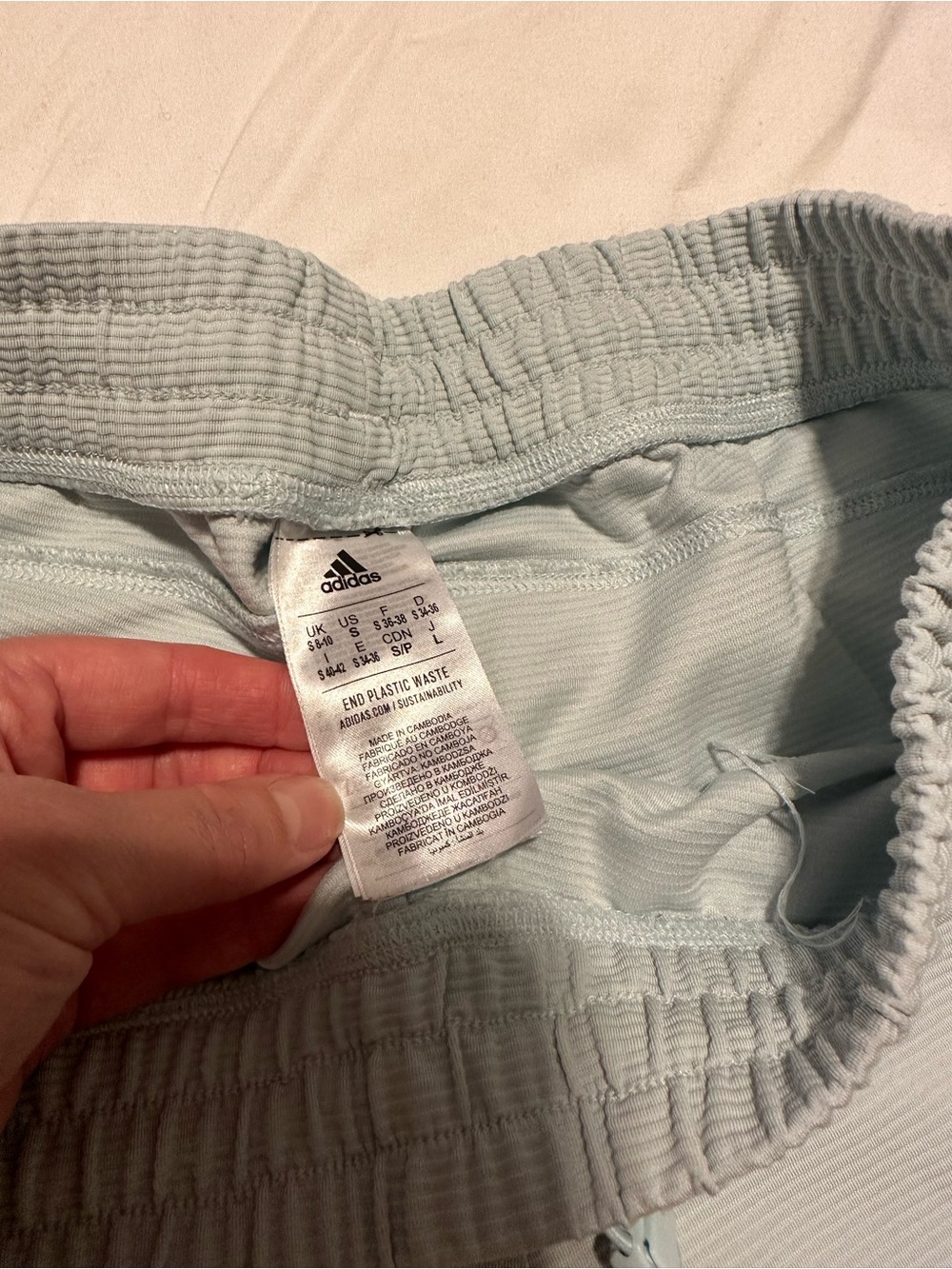 adidas Pale Blue Ribbed Drawstring Shorts - Picture 2 of 7